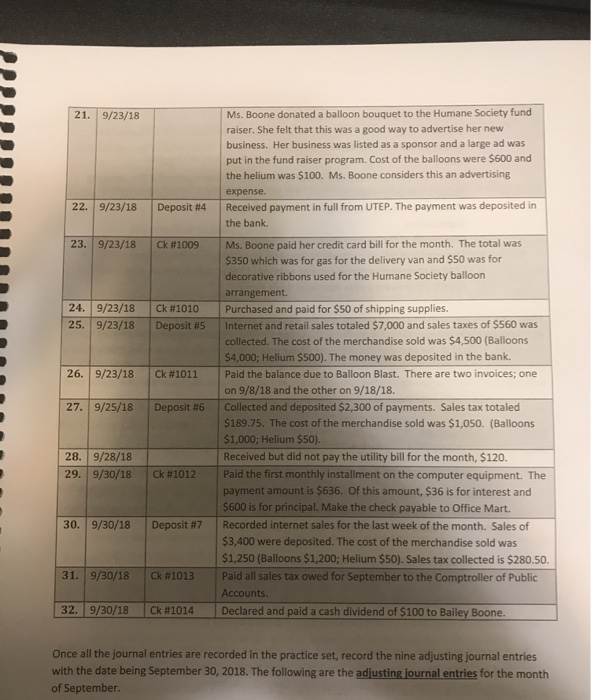 part two, the student will write the adjusting journal s will entries