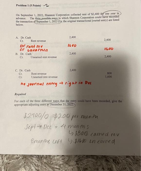  Problem 1 (5 Points) - On September 1, 2022, Shannon Corporation