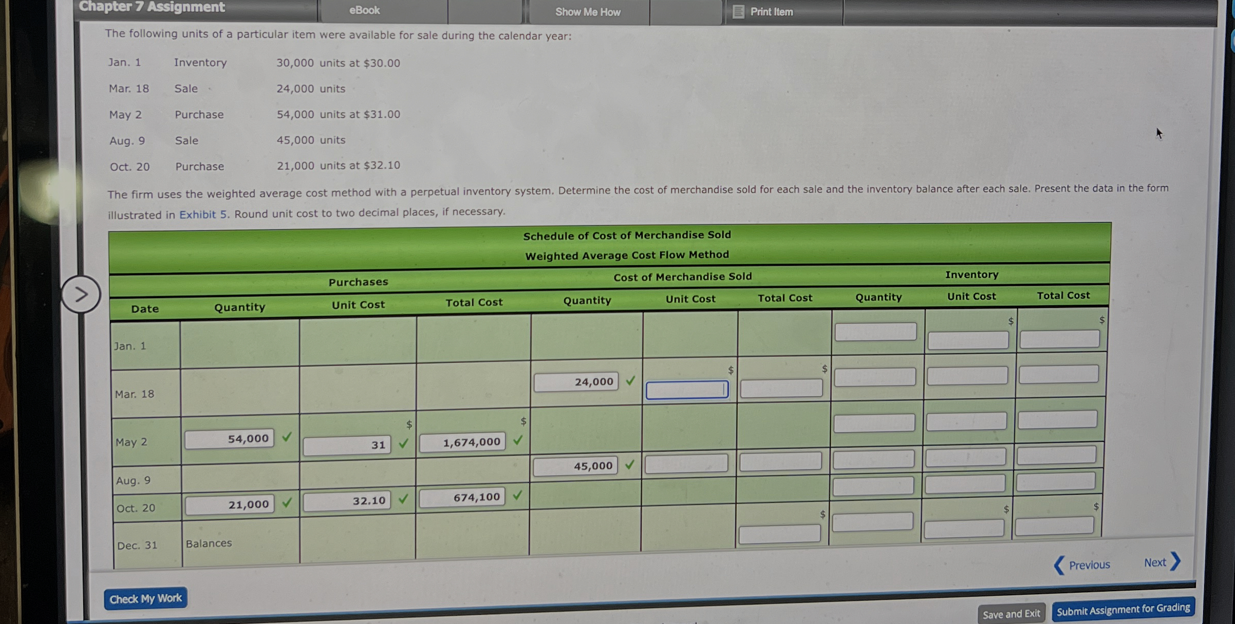  Chapter 7 Assignment eBook Show Me How Print flem The following