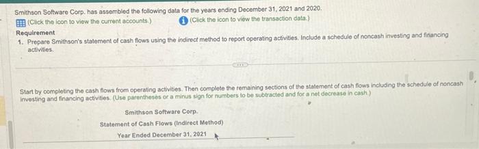 Smithson Software Corp. has assembled the following data for the years