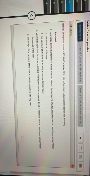  Entries for notes payable Instructions Chart of Accounts-Bennett Ent. Chart of