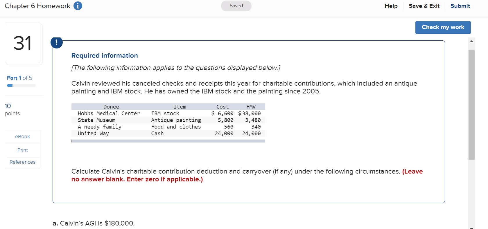  Chapter 6 Homework i Saved Help Save & Exit Submit Check