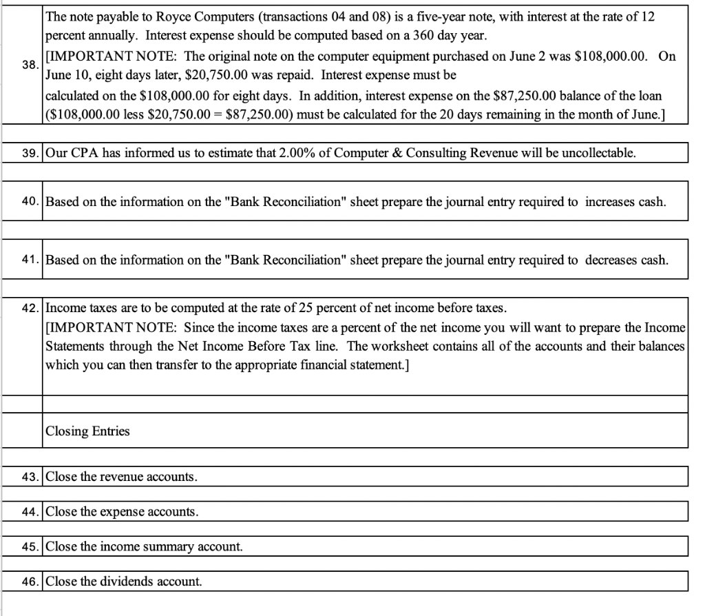  please journalize entries The note payable to Royce Computers (transactions 04