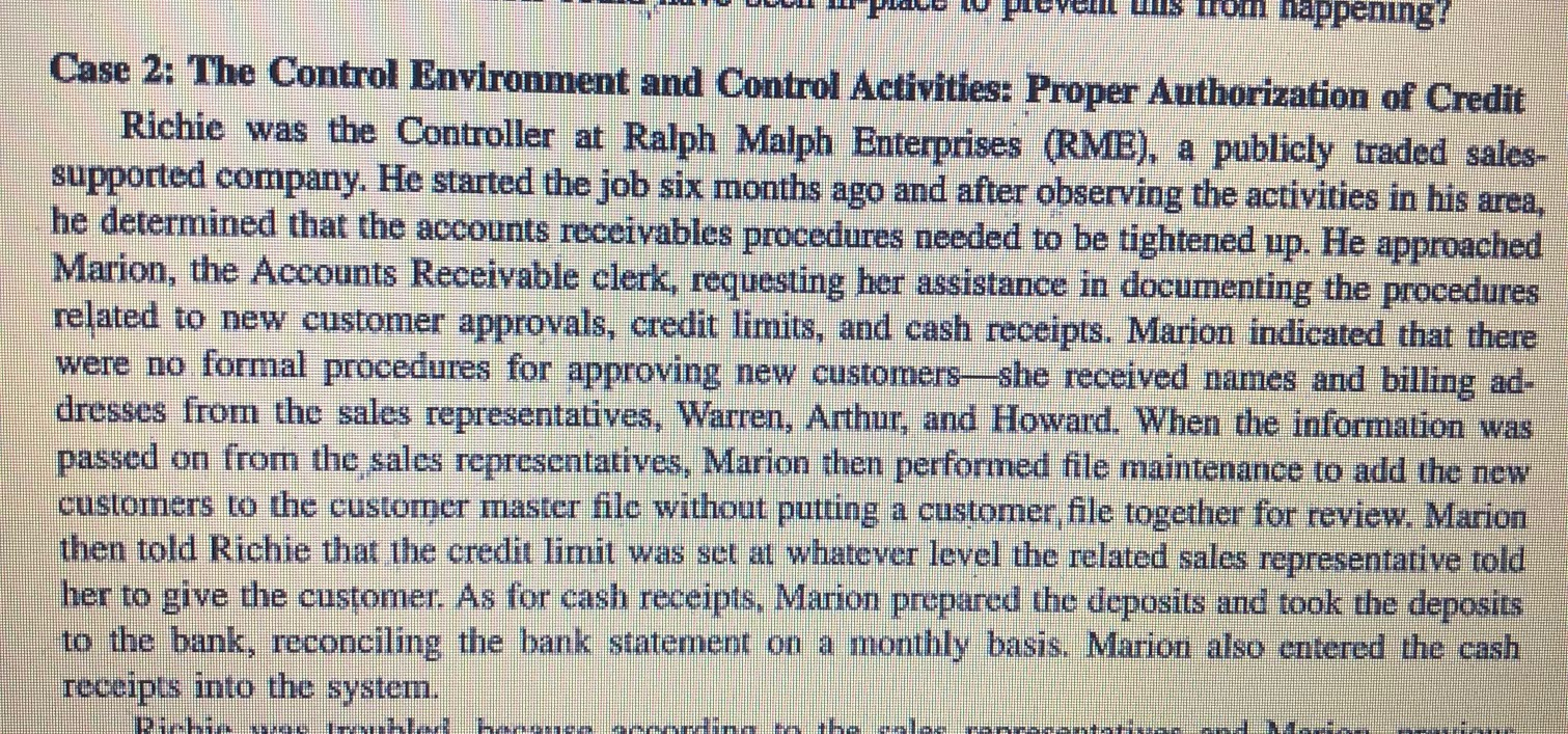  Us prom happening! Case 2: The Control Environment and Control Activities: