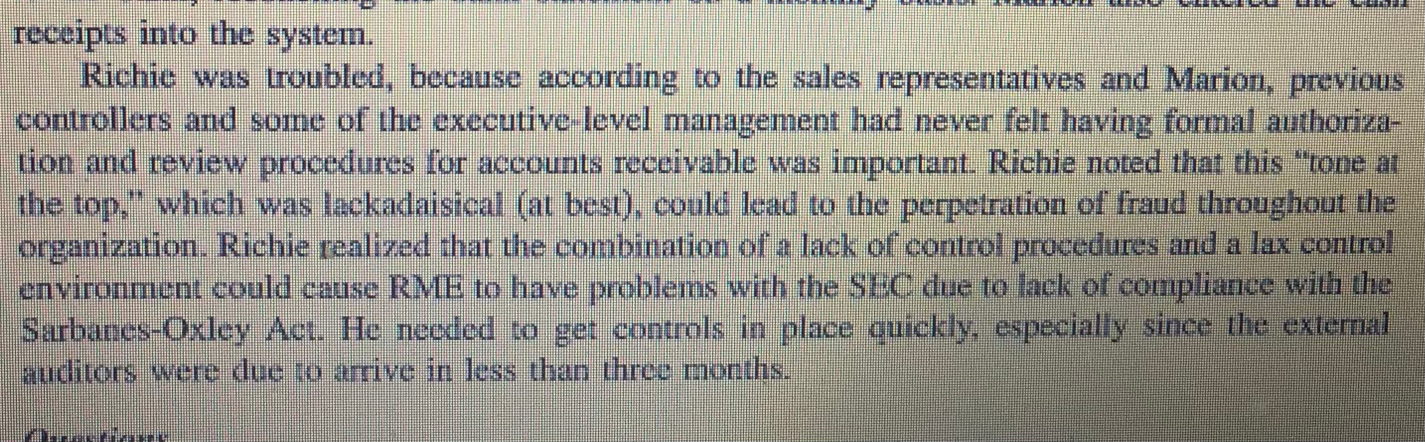 Proper Authorization of Credit Richie was the Controller at Ralph Malph Enterprises