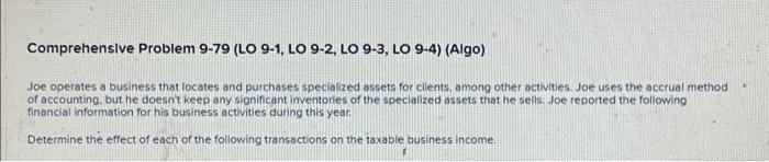  Comprehenslve Problem 9-79 (LO 9-1, LO 9-2, LO 9-3, LO 9-4)
