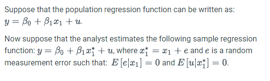  Suppose that the population regression function can be written as: y=0+1x1+u