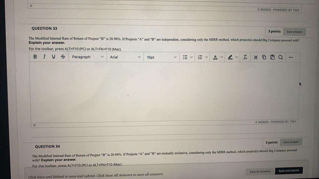 Big Company has a WACC of 10%. The expected Free Cash Flows