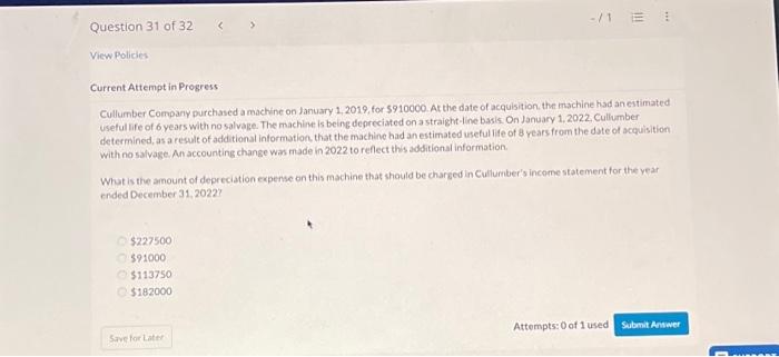 Help me. Which one is correct answer ? Cullumber Company purchased a