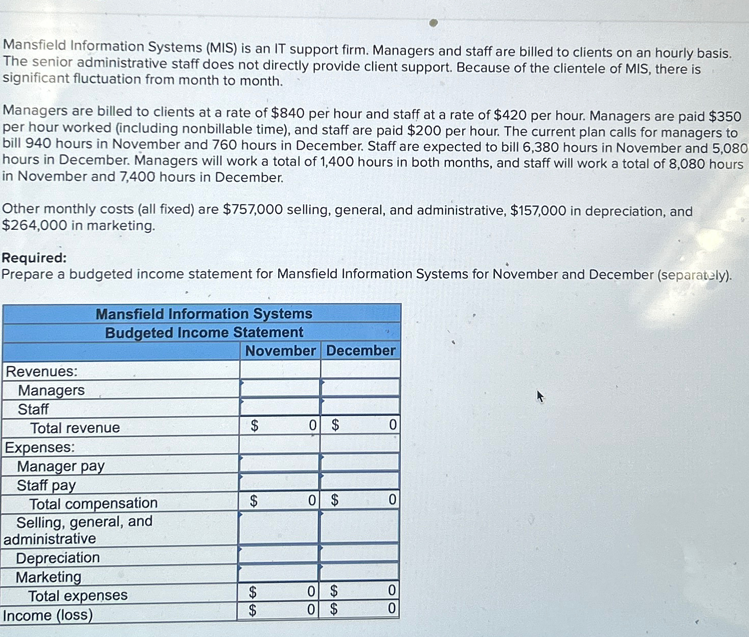 Mansfield Information Systems (MIS) is an IT support firm. Managers and