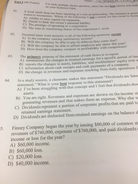  on, select the one best answer and mark Name: -51 9NAL