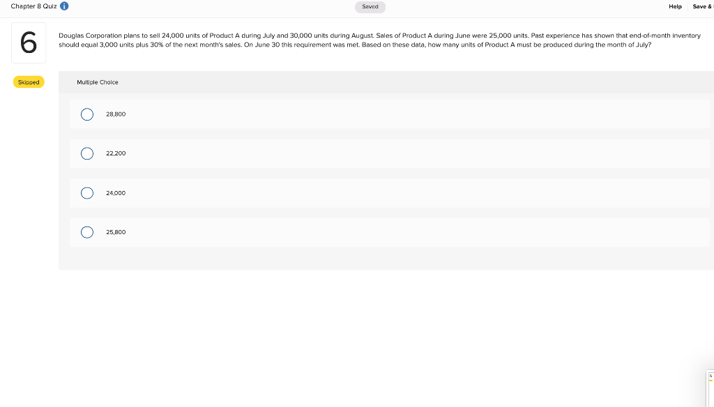 Chapter 8 Quiz Saved Help Save & Douglas Corporation plans to