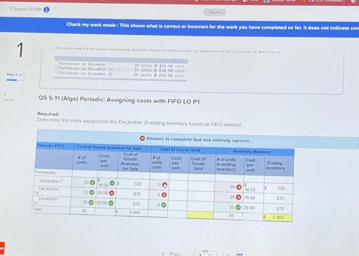 Chapter 5 HW S Check my work mode: This shows what