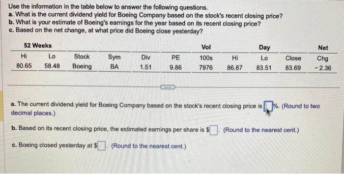 Use the information in the table below to answer the following