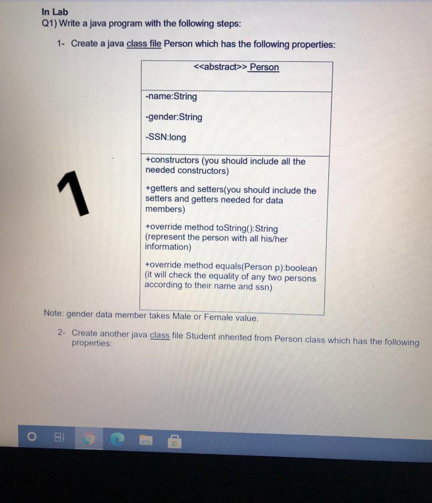  In Lab Q1) Write a java program with the following steps: