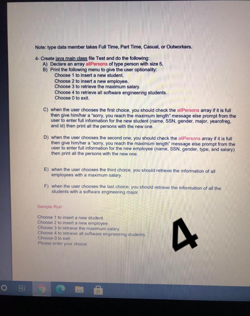 constructors) 1 +getters and setters(you should include the setters and getters needed