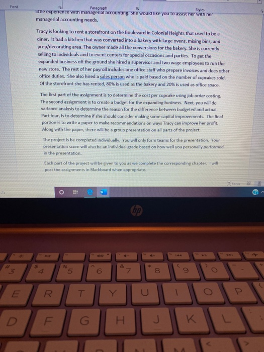 the semester. You will complete the portion of the project that corresponds