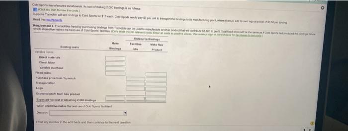 Outsourc * Data Table Bindings Bindings $ Direct materials Direct labor Variable