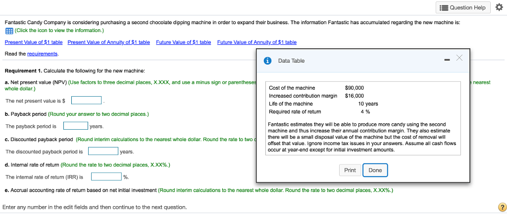  Question Help Fantastic Candy Company is considering purchasing a second chocolate