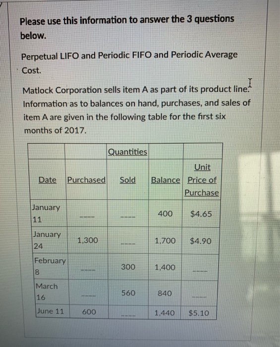 Please use this information to answer the 3 questions below. Perpetual