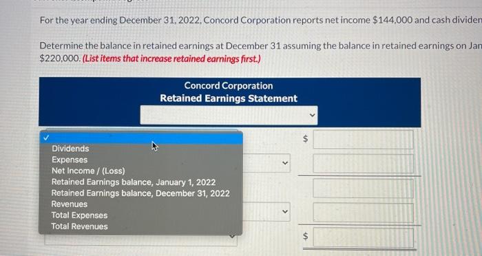 balance in retained earnings at December 31 assuming the balance in retained