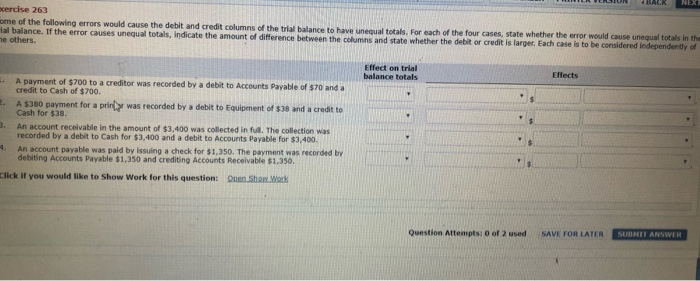  BACK NEXT cercise 263 ome of the following errors would cause