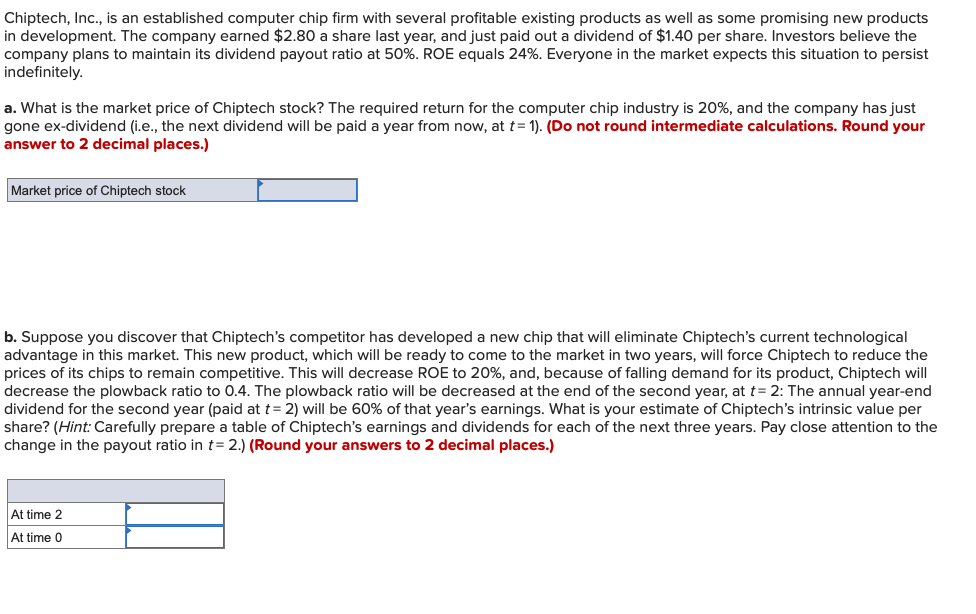  Chiptech, Inc., is an established computer chip firm with several profitable
