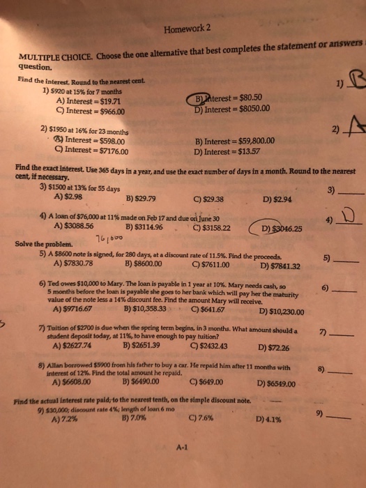  Homework 2 MULTIPLE CHOICE, Choose the one alternative that best completes