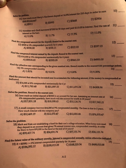 the statement or answers i question. Find the interest, Round to the