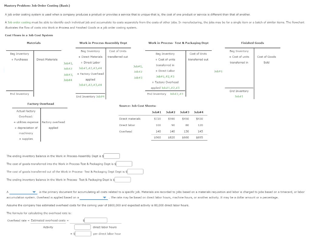  Mastery Problem: Job Order Costing (Basic) A job order costing system