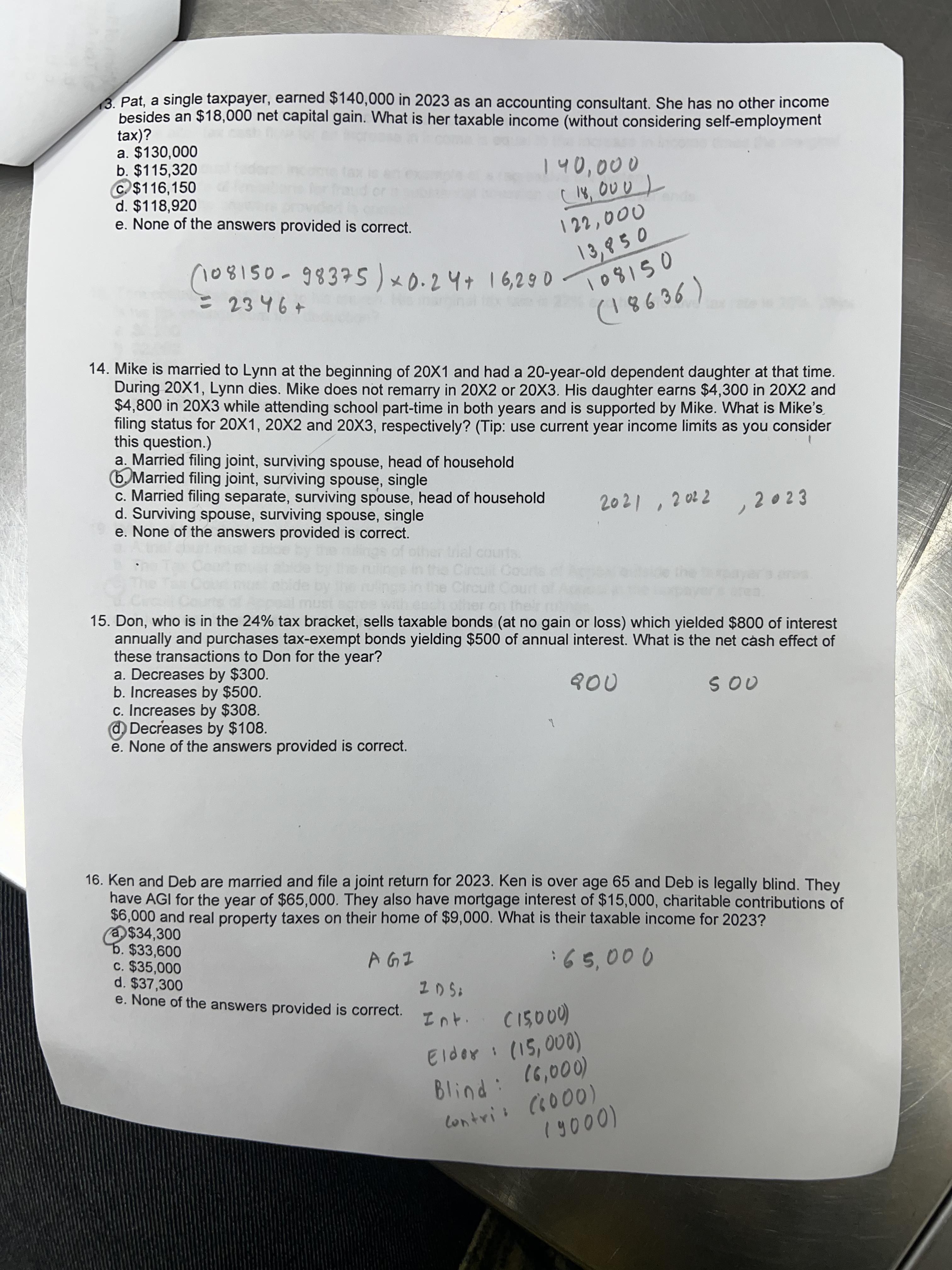 ALSO GIVE EXPLANATION FOR THE RIGHT ANSWER 3. Pat, a single taxpayer,