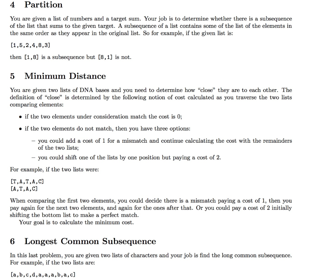 Min distance, Partition parts" in the Dp.java files requirements are in the