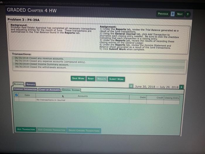  GRADED CHAPTER 4 HW PREVIOUS 3 Next Problem 3: P4-29A Background: