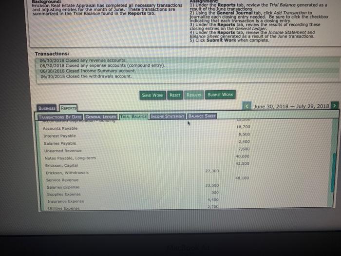 for the month of June. These transactions are summarized in the Trial