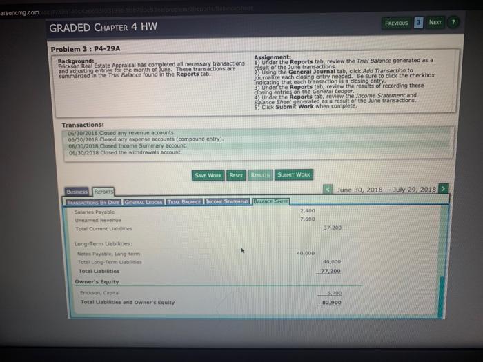 Reports tab, review the Income Statement and Balance Sheet generated as a