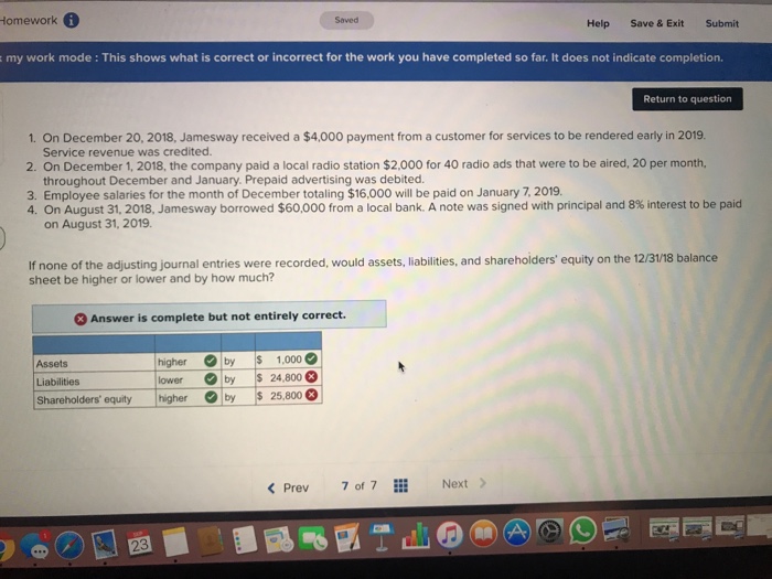  omework6 Saved Help Save& Exit Submit my work mode : This