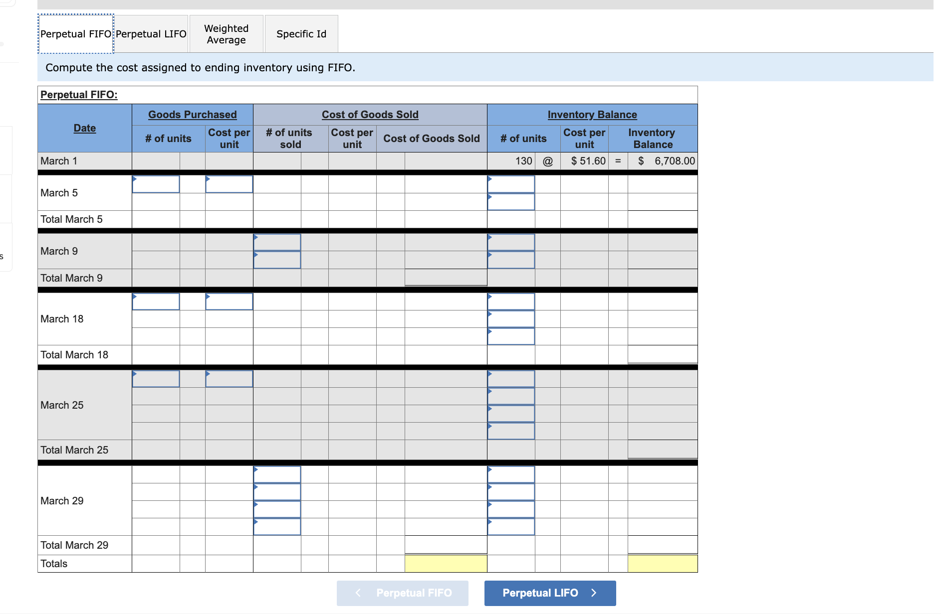 cost assigned to ending inventory using FIFO. Complete this question by entering