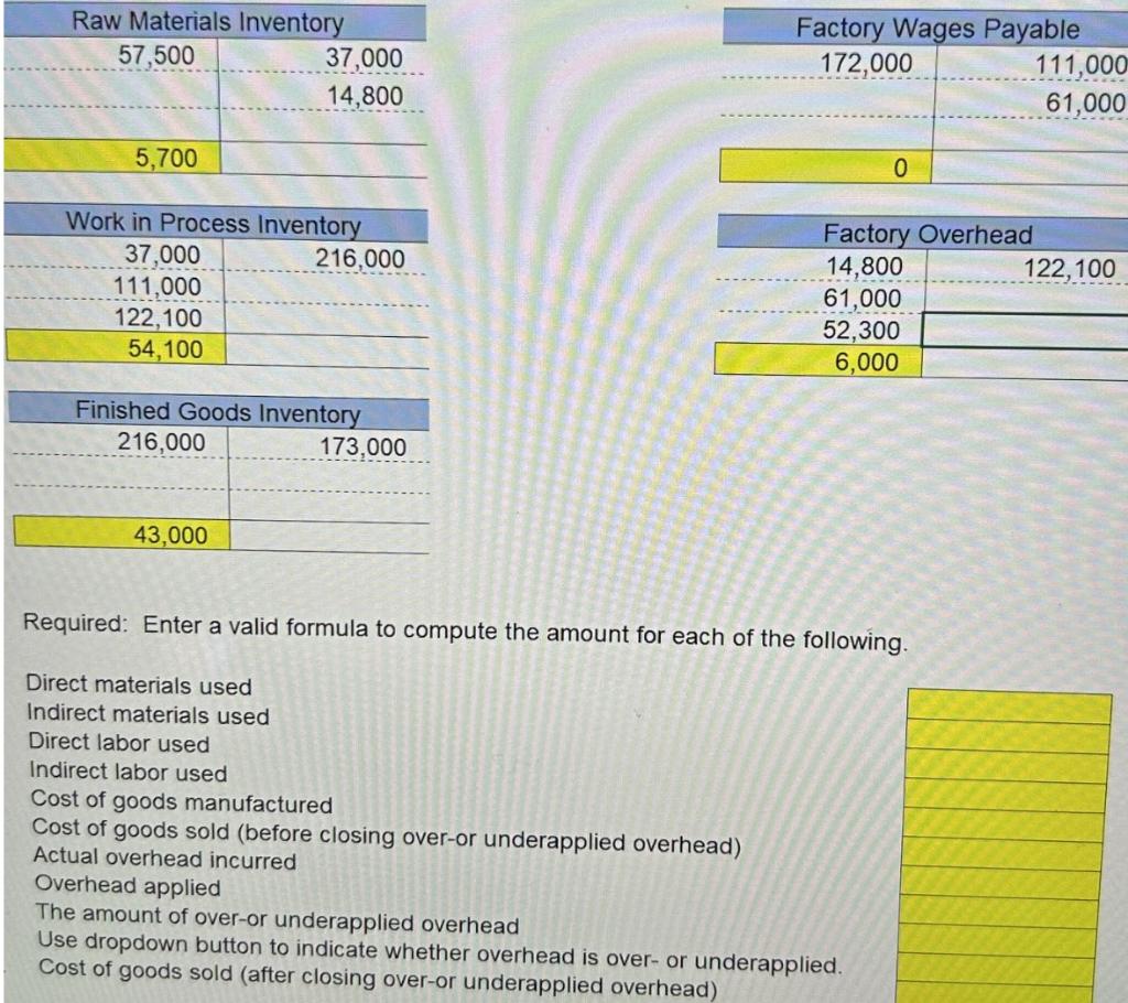 Required: Enter a valid formula to compute the amount for each