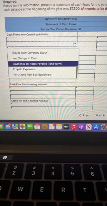 expenses. d. Payments of $4,900 on long-term debt. e. Purchased new spa