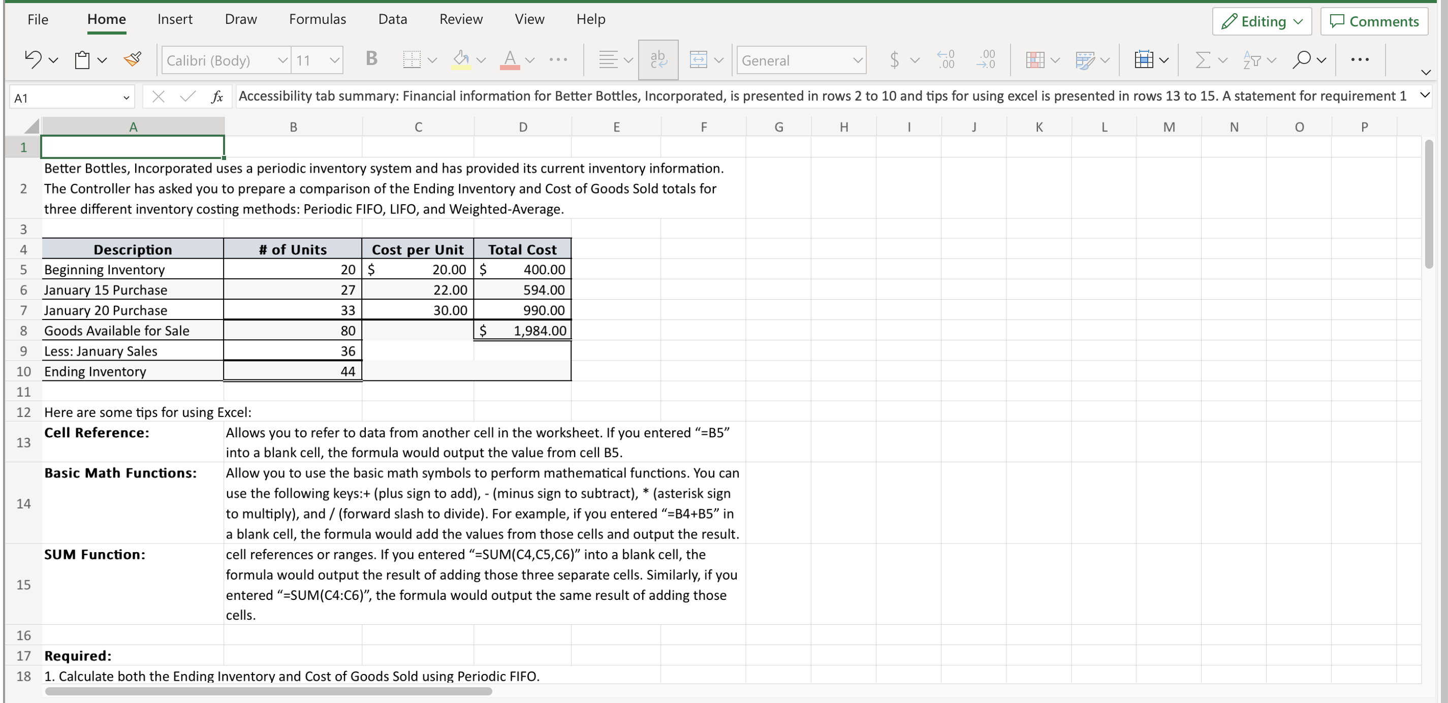  File Home Insert Draw Formulas Data Review View Help A1 1