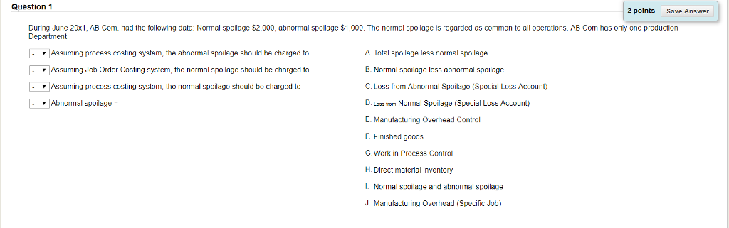  Question 1 2 points Save Answer During June 20x1, AB Com.