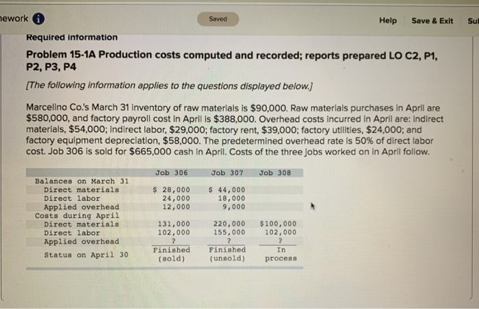  Sul hework Saved Help Save & Exit Required information Problem 15-1A