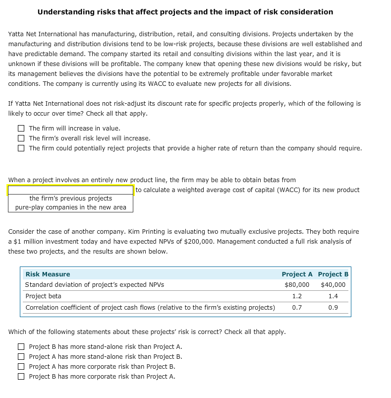 Understanding risks that affect projects and the impact of risk consideration