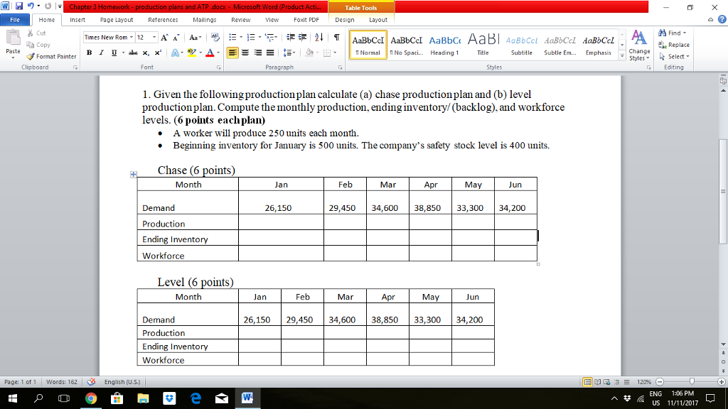 Table Tools File Homet Page Layout Reterences Mangs Review ew Foxit