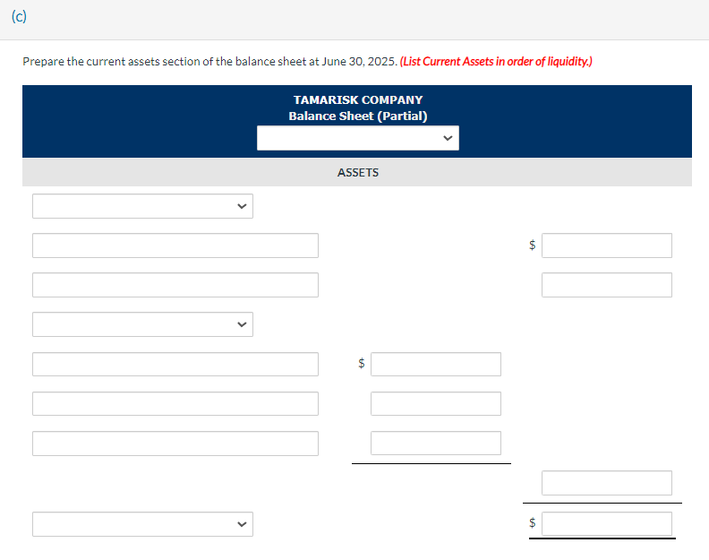 Need help with C please :) (c) Prepare the current assets section