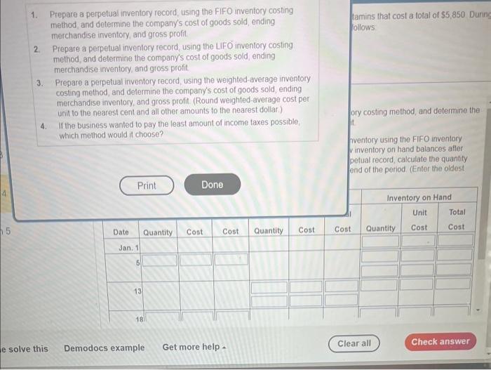 inventory costing method, and determine the company's cost of goods sold, ending