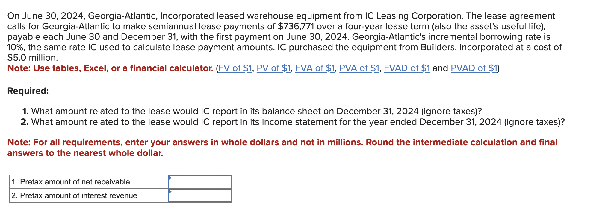  On June 30,2024, Georgia-Atlantic, Incorporated leased warehouse equipment from IC Leasing