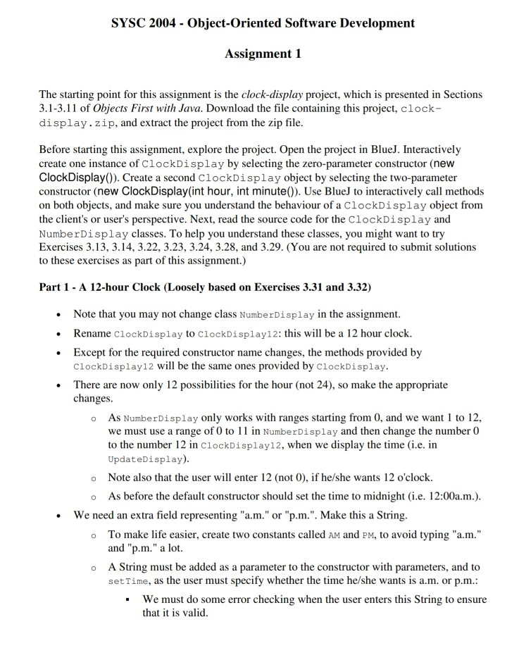  SYSC 2004 - Object-Oriented Software Development Assignment 1 The starting point