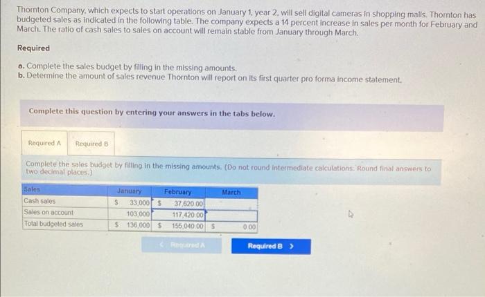 please help Thornton Company, which expects to start operations on January 1,
