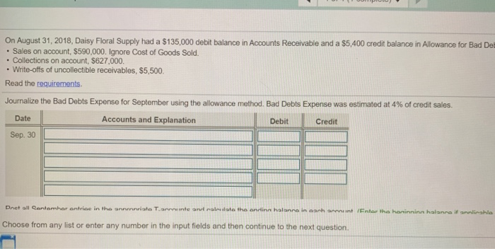 Ignore Cost of Goods Sold. . Collections on account. $827,000 Write-offs of